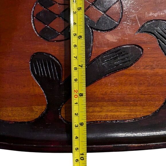 Vintage Hand-Carved Wooden Tray Floral Design Rustic Decorative Serving Plate - Picture 9 of 9